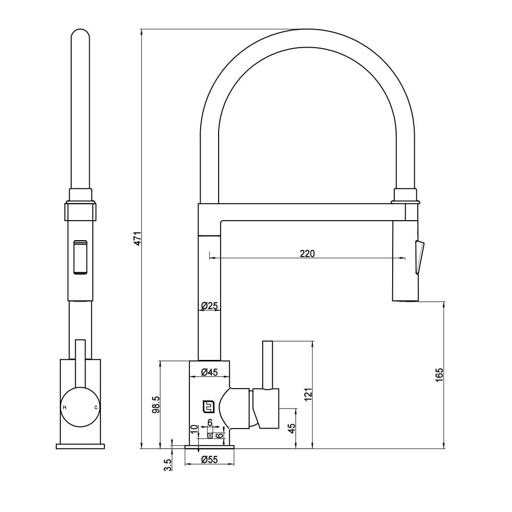 Tube Blade Grey Tap with Pull Out Spray - Image 8