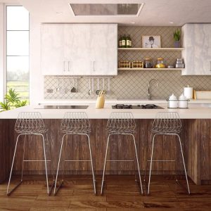 chairs in kitchen with kitchen worktop