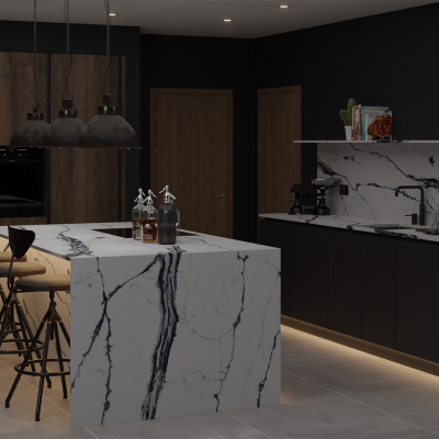 Simply Calacatta Black 20mm & 30mm - Quartz Worktop - 1m Worktops